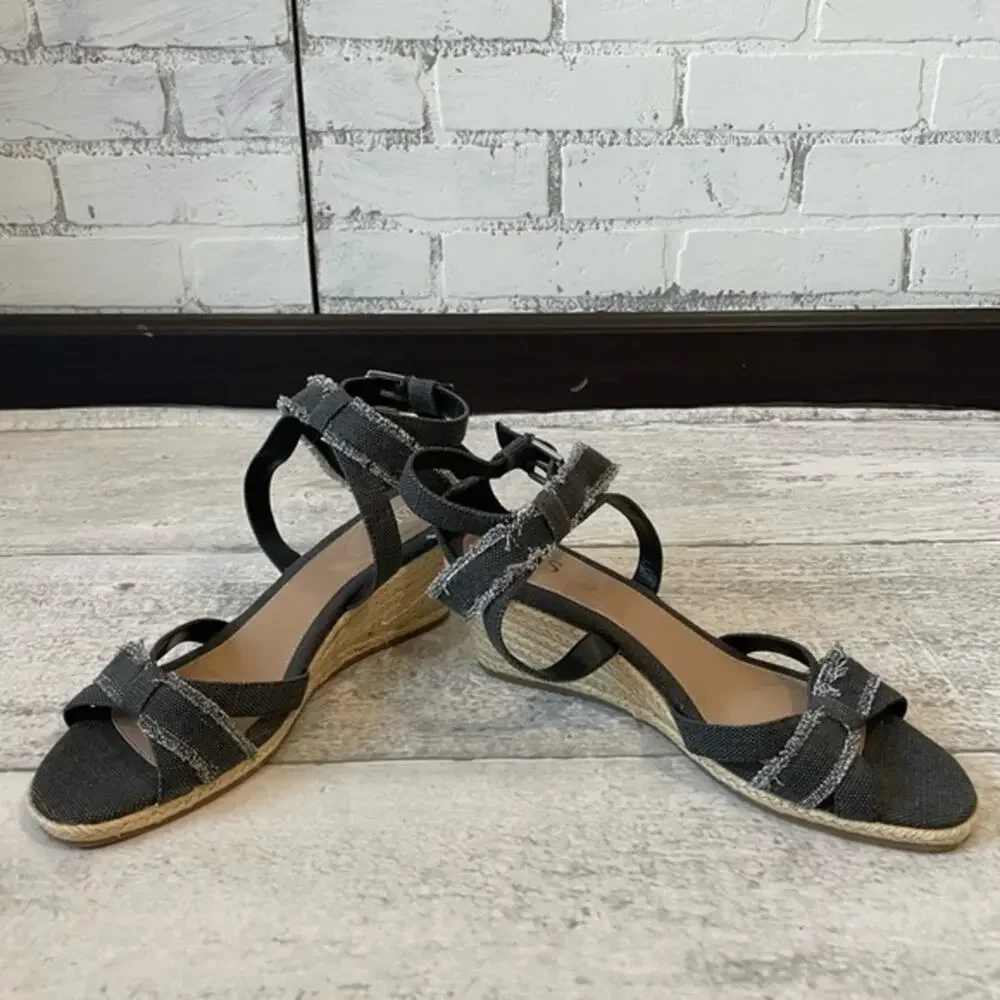Chaps Espadrilles Ankle Strap Wedge Sandal Low Heel Denim Sz 11 NWOT Vacation